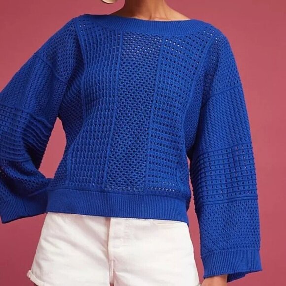 Anthropologie Sweaters - Anthropologie Moth Reese Sweater Blue Wide Sleeve Open Knit